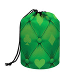 Green Playing Card Suits Pattern Print Drawstring Makeup Bag