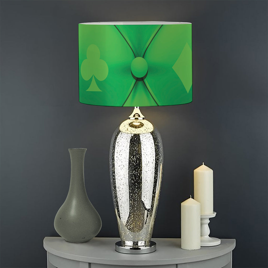 Green Playing Card Suits Pattern Print Drum Lamp Shade