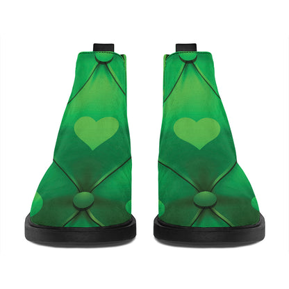 Green Playing Card Suits Pattern Print Flat Ankle Boots