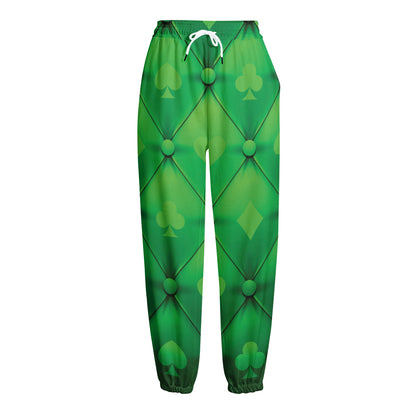 Green Playing Card Suits Pattern Print Fleece Lined Knit Pants