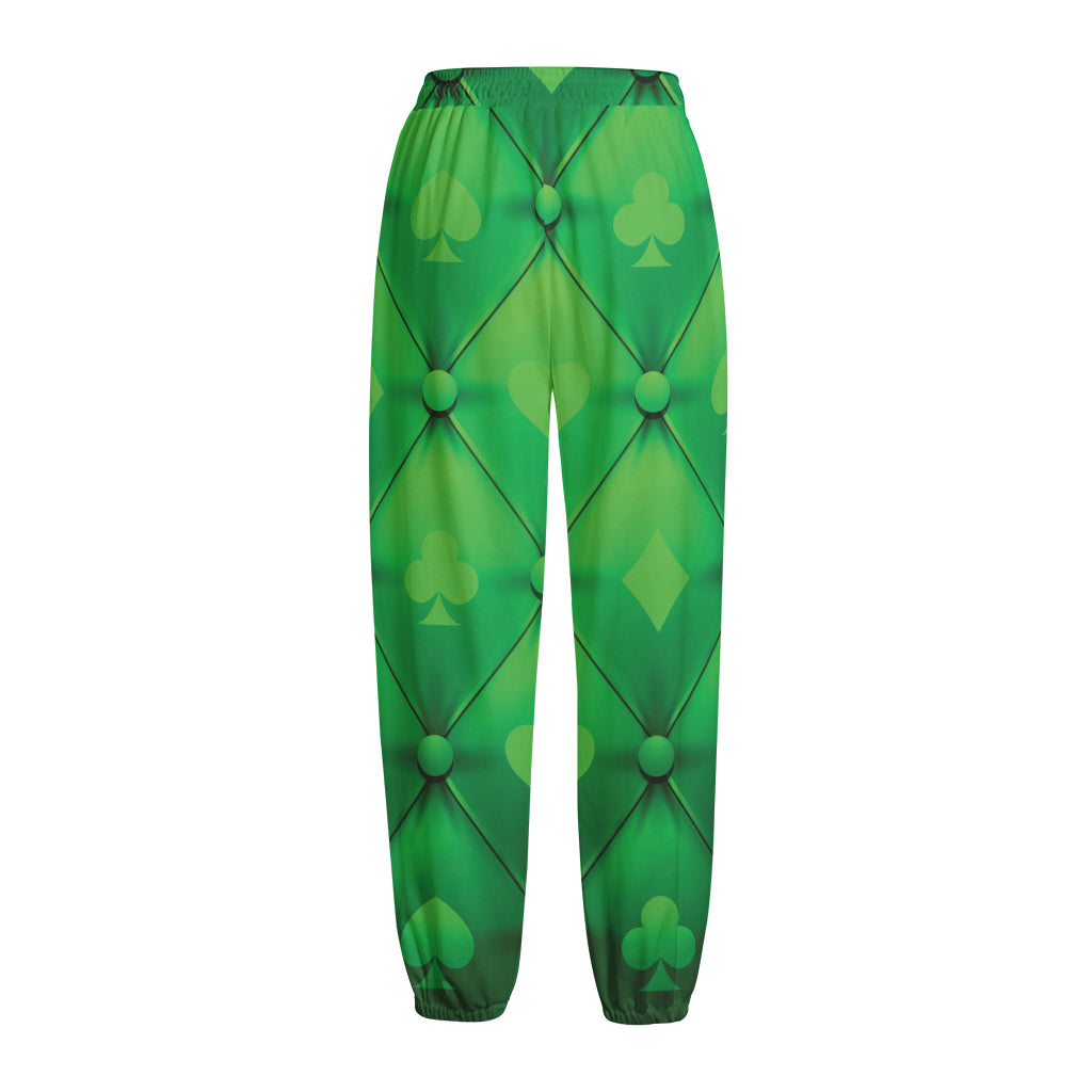 Green Playing Card Suits Pattern Print Fleece Lined Knit Pants
