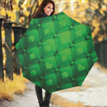 Green Playing Card Suits Pattern Print Foldable Umbrella