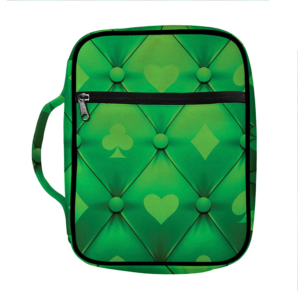 Green Playing Card Suits Pattern Print Front Pocket Bible Bag
