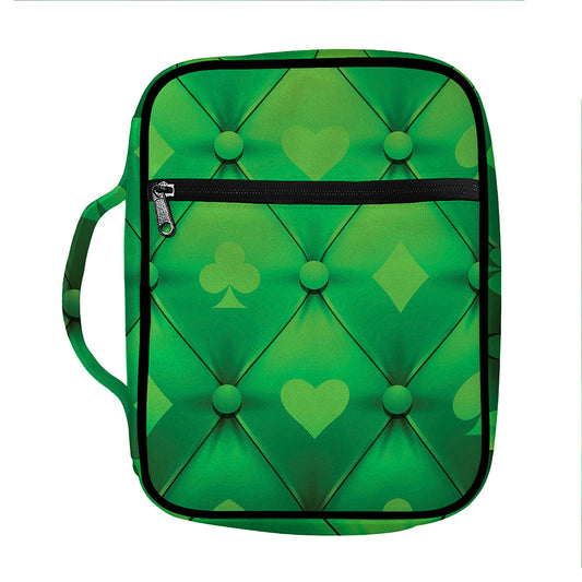 Green Playing Card Suits Pattern Print Front Pocket Bible Bag