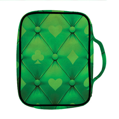 Green Playing Card Suits Pattern Print Front Pocket Bible Bag