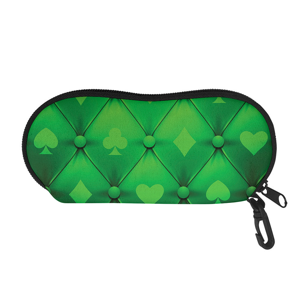 Green Playing Card Suits Pattern Print Glasses Case