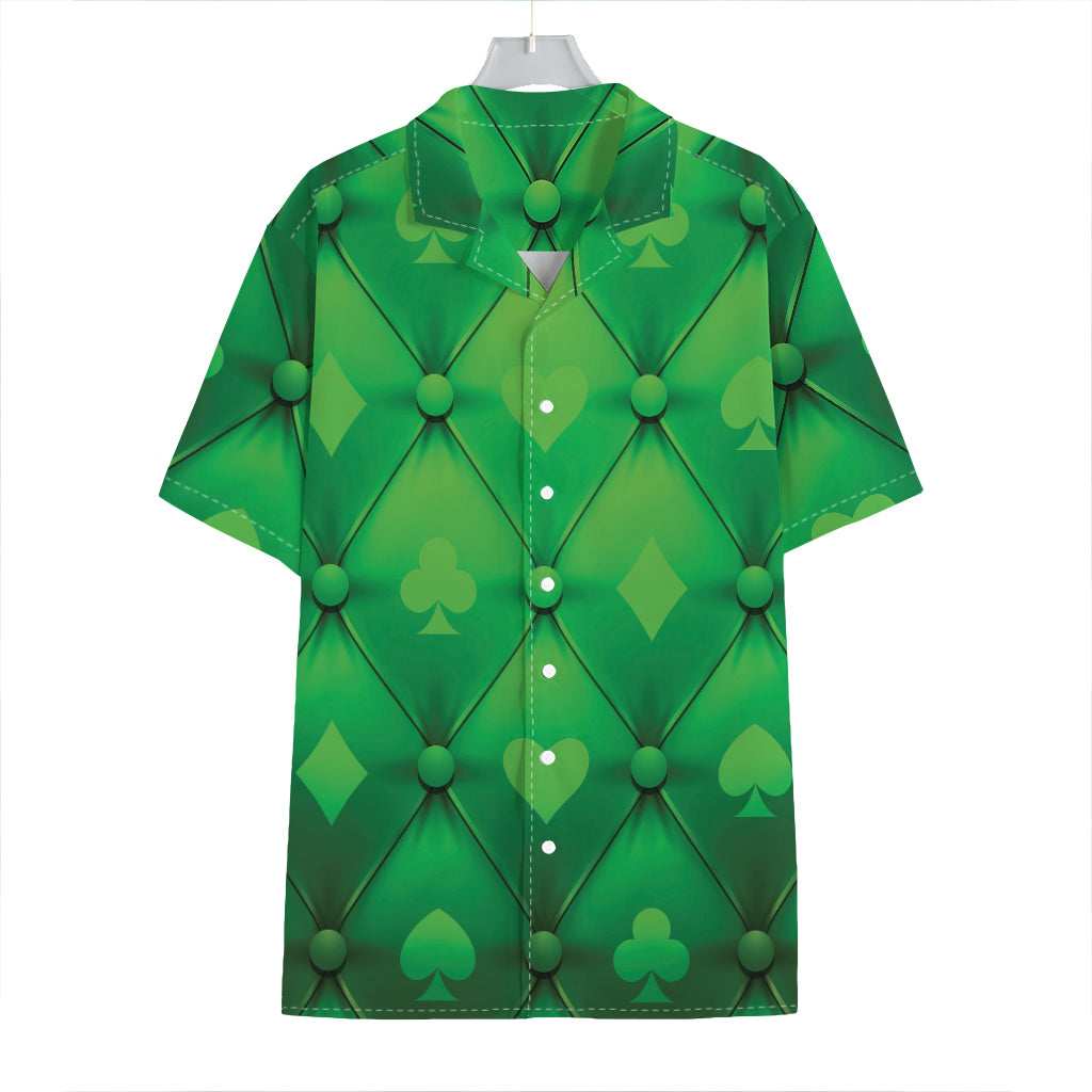 Green Playing Card Suits Pattern Print Hawaiian Shirt