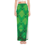 Green Playing Card Suits Pattern Print High Slit Maxi Skirt
