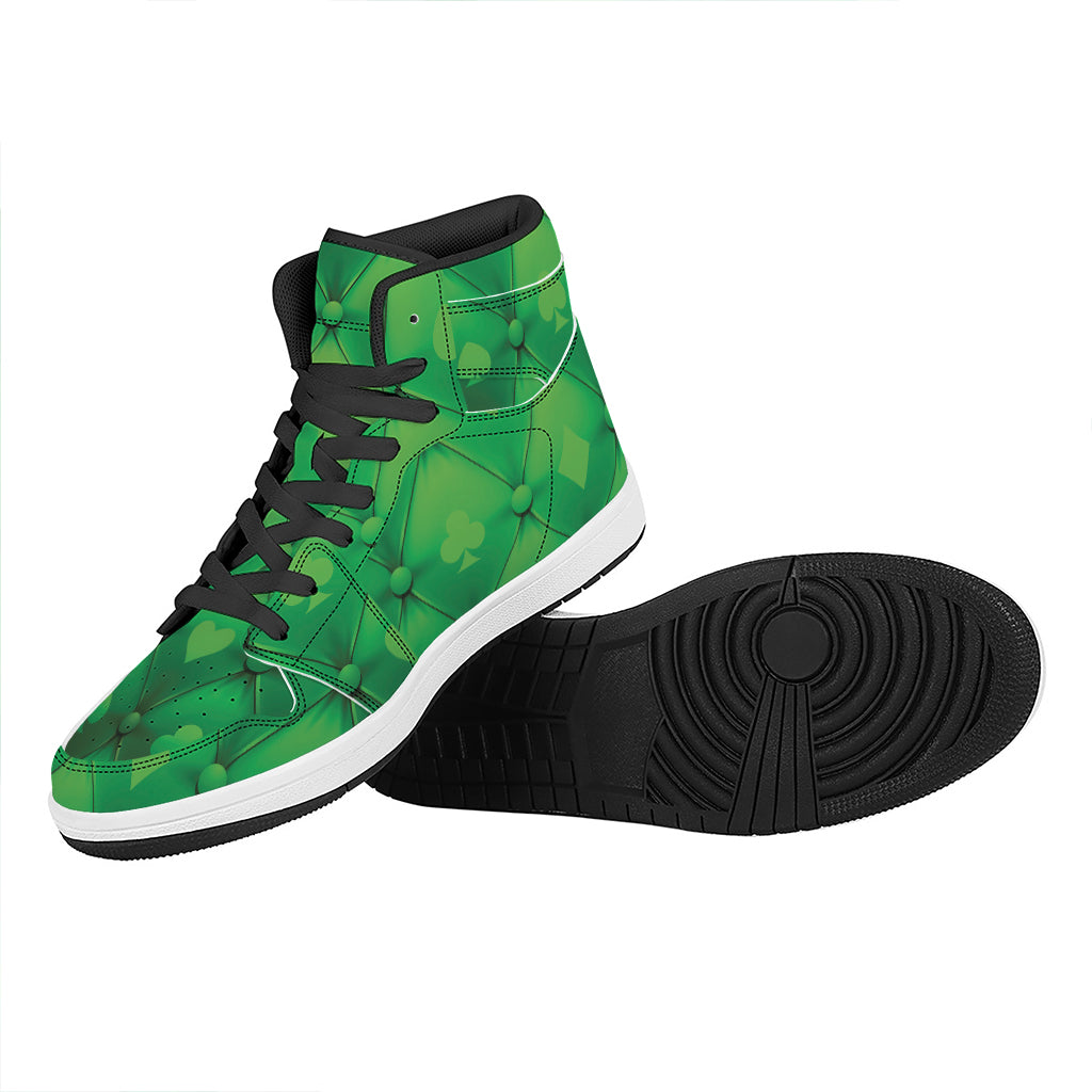 Green Playing Card Suits Pattern Print High Top Leather Sneakers