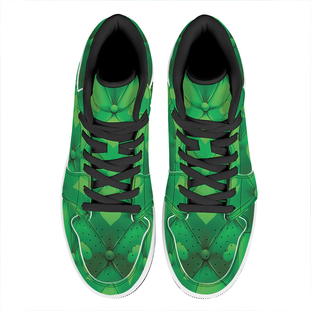 Green Playing Card Suits Pattern Print High Top Leather Sneakers