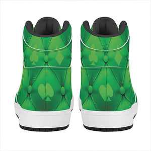 Green Playing Card Suits Pattern Print High Top Leather Sneakers