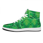 Green Playing Card Suits Pattern Print High Top Leather Sneakers