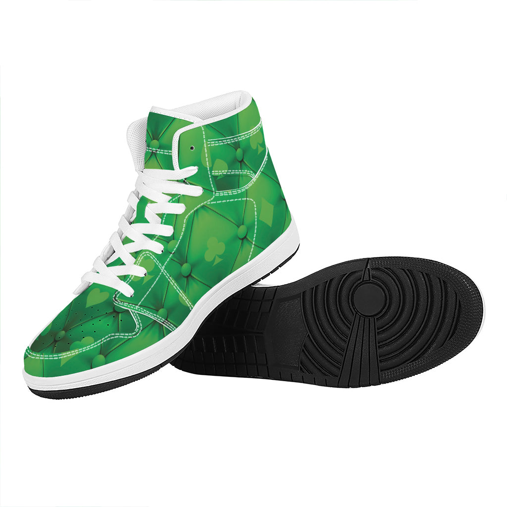 Green Playing Card Suits Pattern Print High Top Leather Sneakers