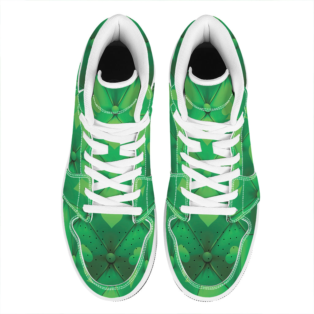 Green Playing Card Suits Pattern Print High Top Leather Sneakers