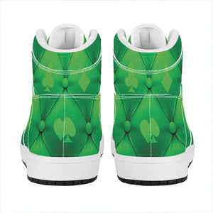 Green Playing Card Suits Pattern Print High Top Leather Sneakers