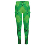 Green Playing Card Suits Pattern Print High-Waisted Pocket Leggings