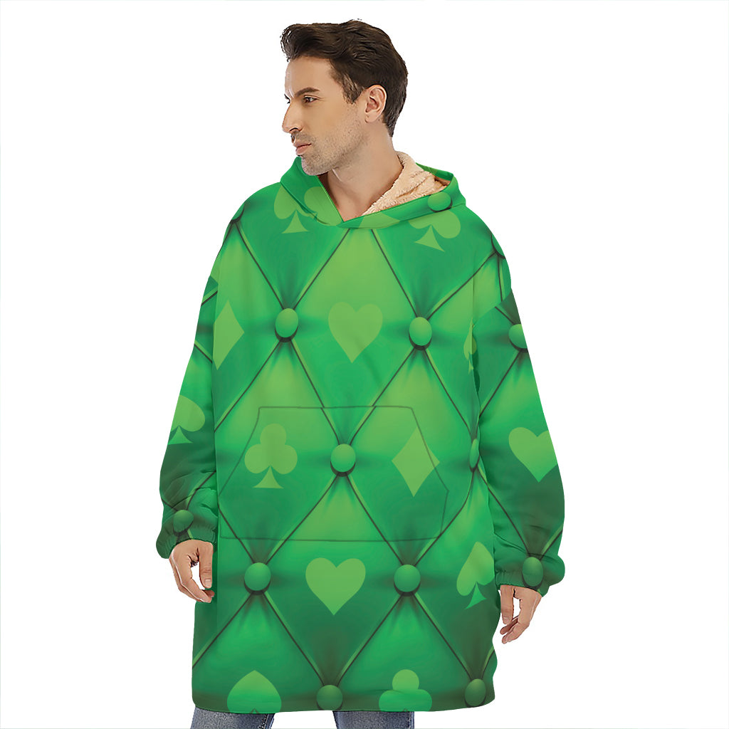 Green Playing Card Suits Pattern Print Hoodie Blanket