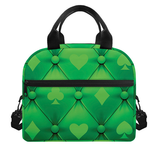 Green Playing Card Suits Pattern Print Insulated Lunch Bag