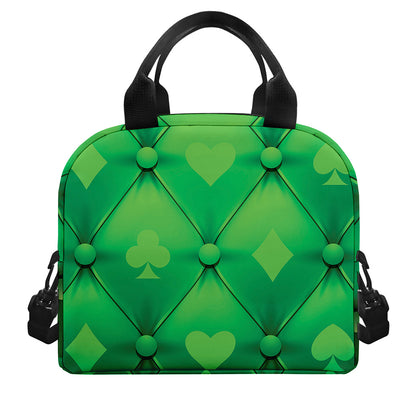 Green Playing Card Suits Pattern Print Insulated Lunch Bag