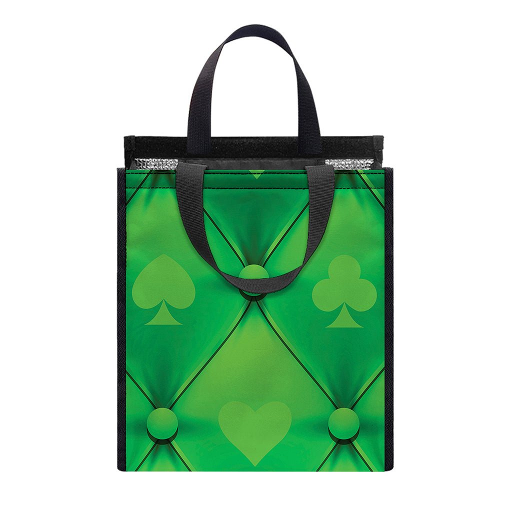 Green Playing Card Suits Pattern Print Insulated Lunch Tote