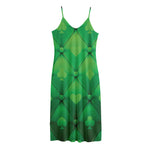 Green Playing Card Suits Pattern Print Jersey Midi Cami Dress