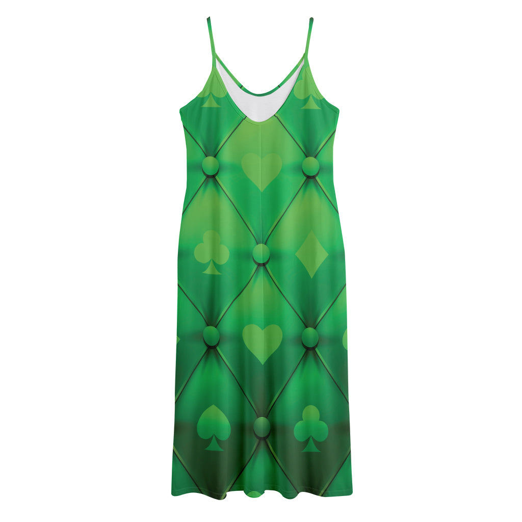 Green Playing Card Suits Pattern Print Jersey Midi Cami Dress