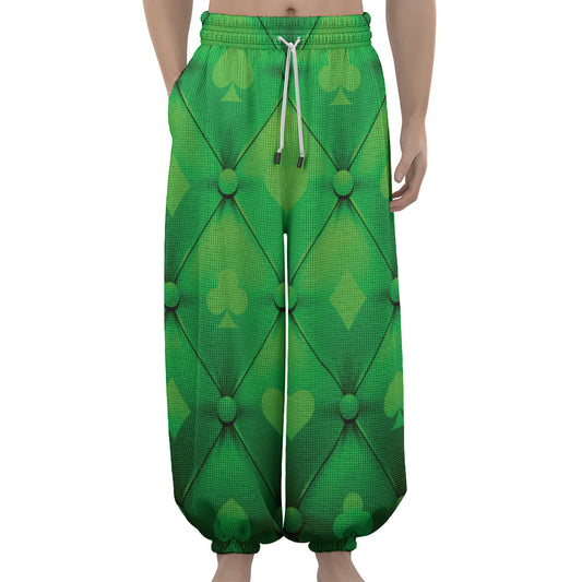 Green Playing Card Suits Pattern Print Lantern Pants
