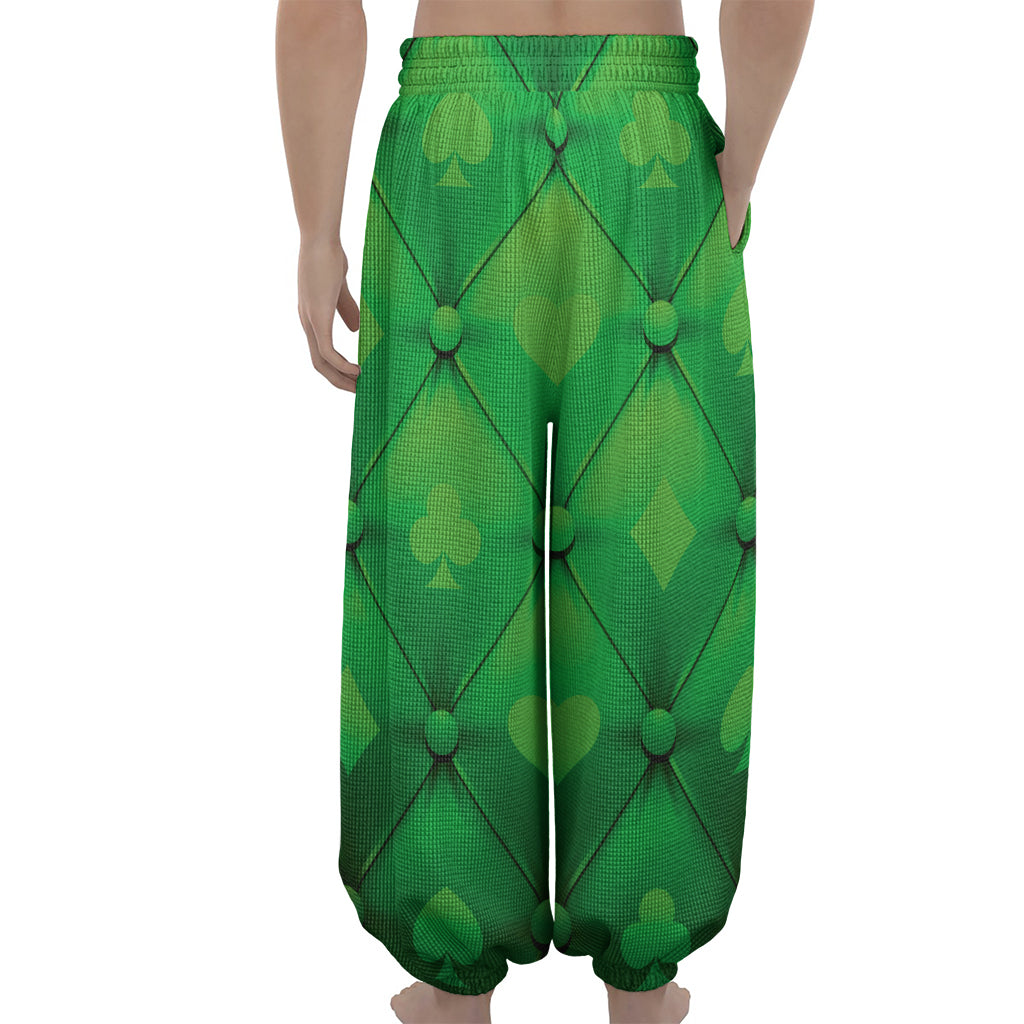 Green Playing Card Suits Pattern Print Lantern Pants