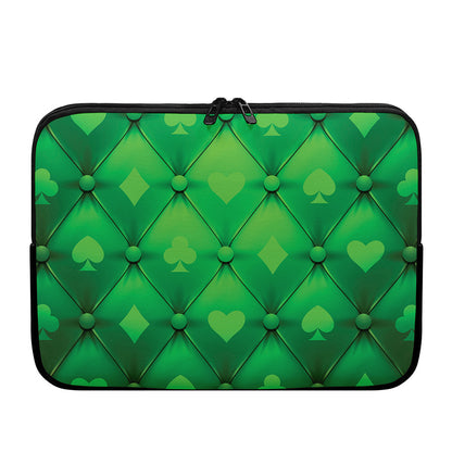 Green Playing Card Suits Pattern Print Laptop Sleeve