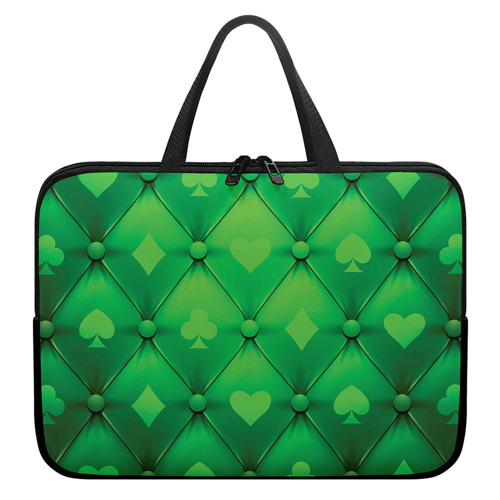 Green Playing Card Suits Pattern Print Laptop Sleeve With Handle