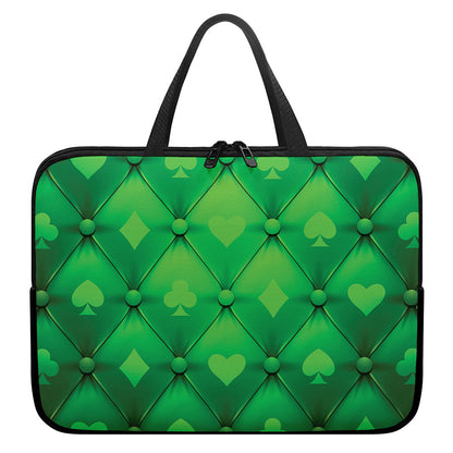 Green Playing Card Suits Pattern Print Laptop Sleeve With Handle