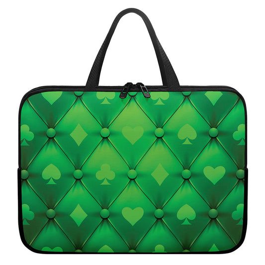 Green Playing Card Suits Pattern Print Laptop Sleeve With Handle