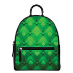 Green Playing Card Suits Pattern Print Leather Backpack