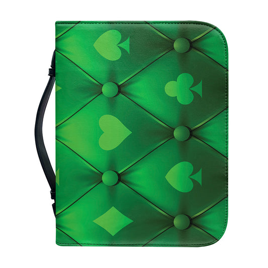 Green Playing Card Suits Pattern Print Leather Bible Cover