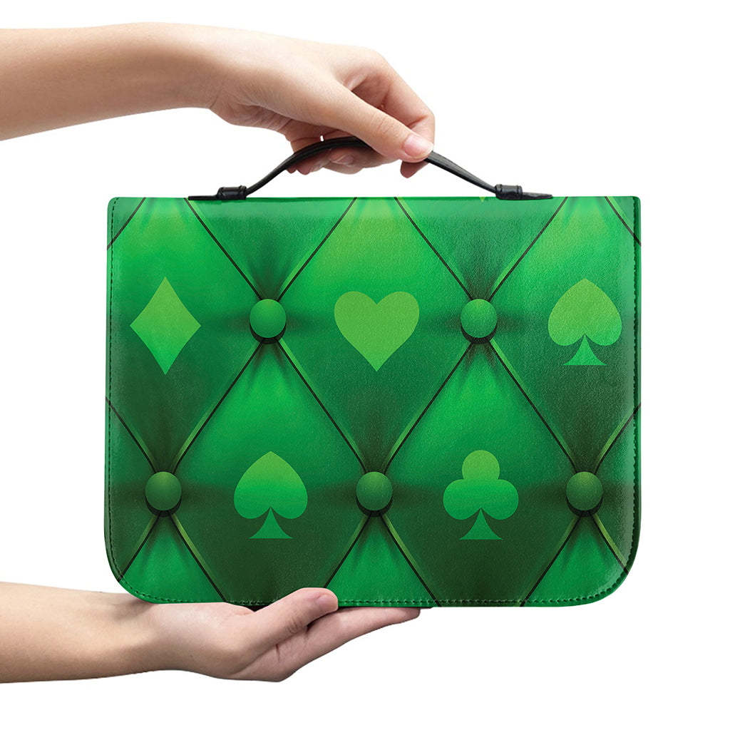 Green Playing Card Suits Pattern Print Leather Bible Cover