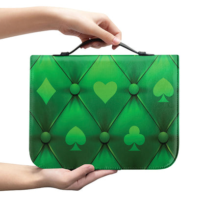 Green Playing Card Suits Pattern Print Leather Bible Cover