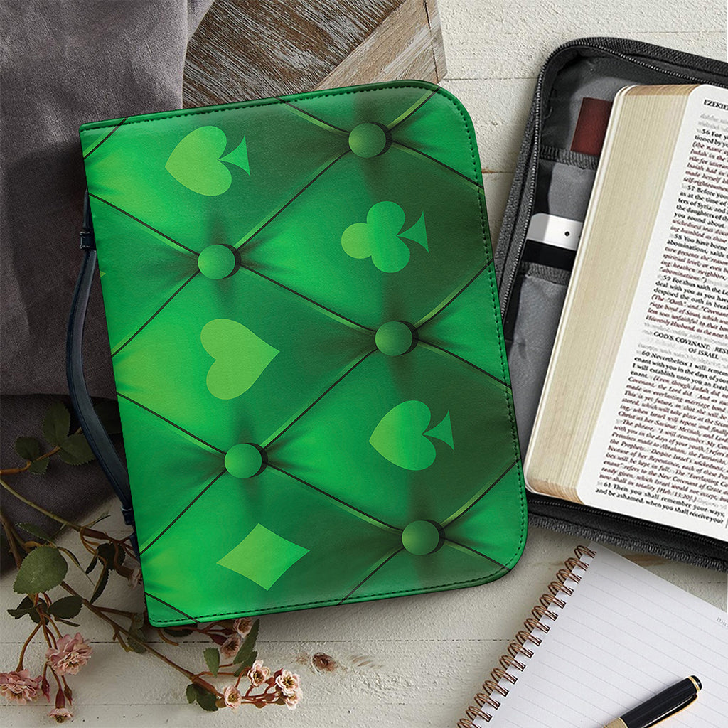 Green Playing Card Suits Pattern Print Leather Bible Cover