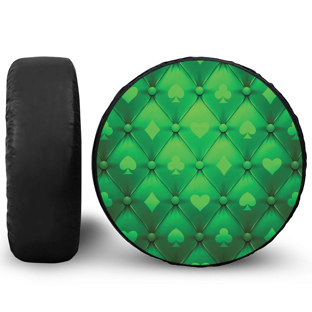 Green Playing Card Suits Pattern Print Leather Spare Tire Cover