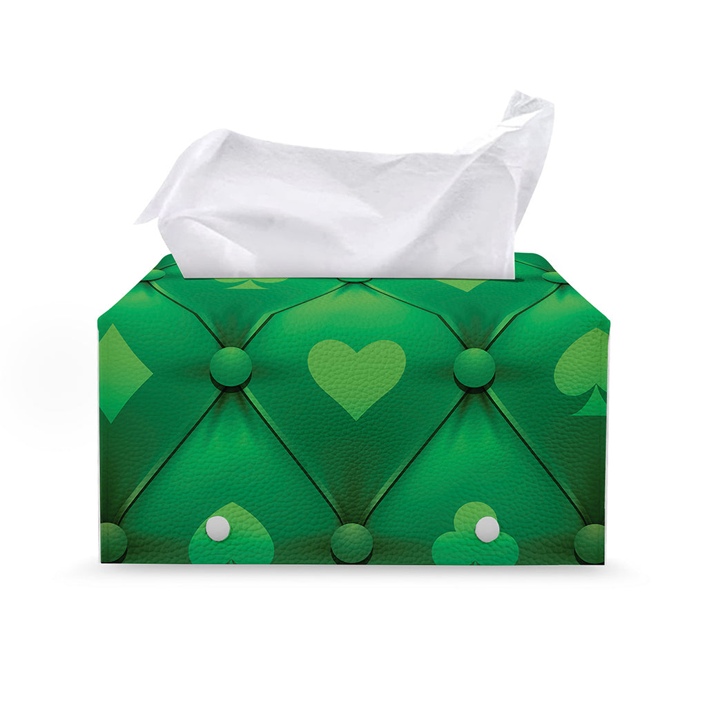 Green Playing Card Suits Pattern Print Leather Tissue Box Cover