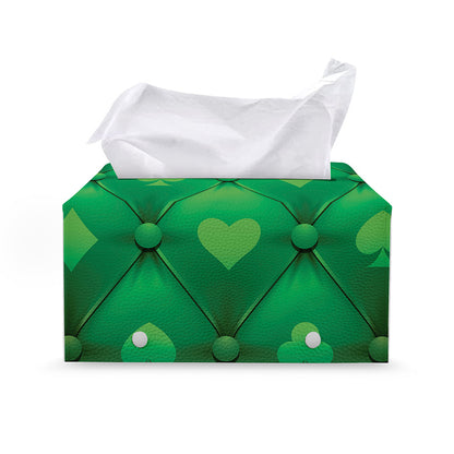 Green Playing Card Suits Pattern Print Leather Tissue Box Cover