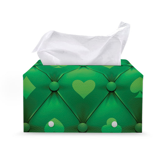 Green Playing Card Suits Pattern Print Leather Tissue Box Cover
