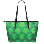 Green Playing Card Suits Pattern Print Leather Tote Bag