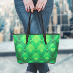 Green Playing Card Suits Pattern Print Leather Tote Bag