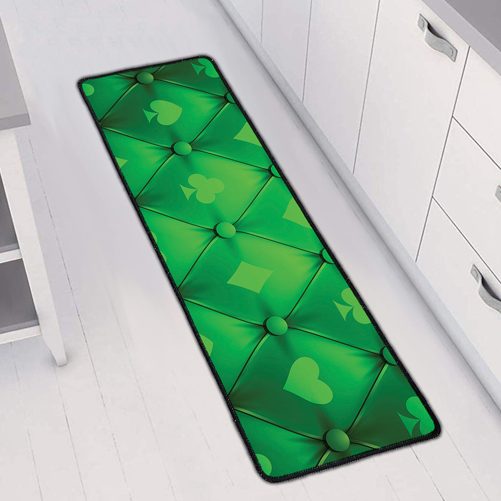 Green Playing Card Suits Pattern Print Long Kitchen Mat
