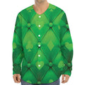 Green Playing Card Suits Pattern Print Long Sleeve Baseball Jersey