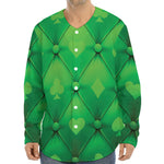 Green Playing Card Suits Pattern Print Long Sleeve Baseball Jersey