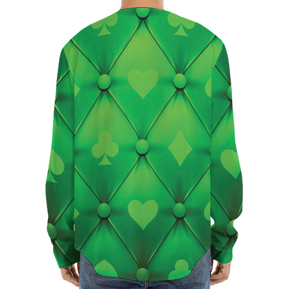 Green Playing Card Suits Pattern Print Long Sleeve Baseball Jersey