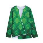 Green Playing Card Suits Pattern Print Long Sleeve Short Coat