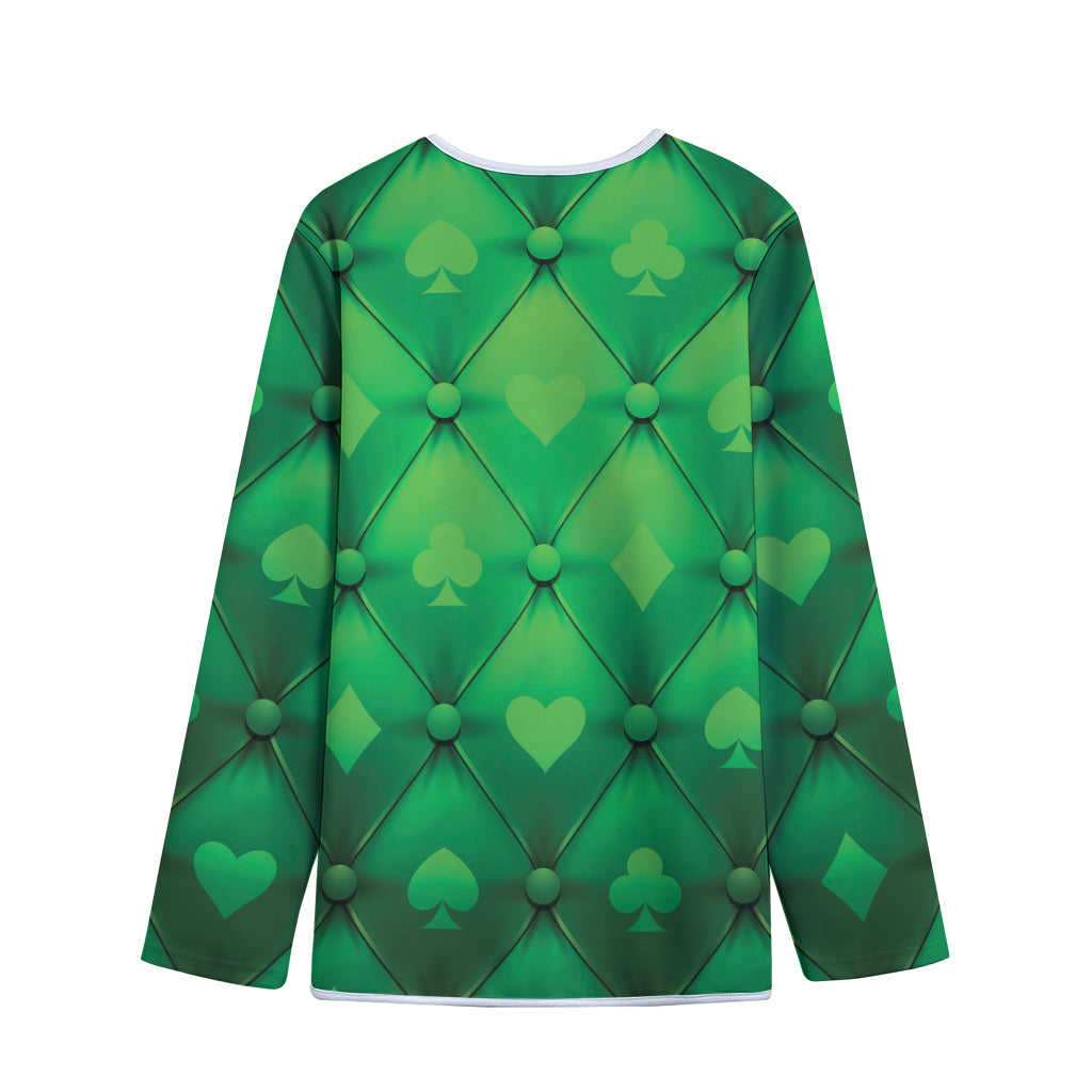 Green Playing Card Suits Pattern Print Long Sleeve Short Coat