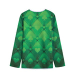 Green Playing Card Suits Pattern Print Long Sleeve Short Coat
